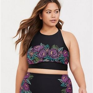 Black floral high neck bikini top